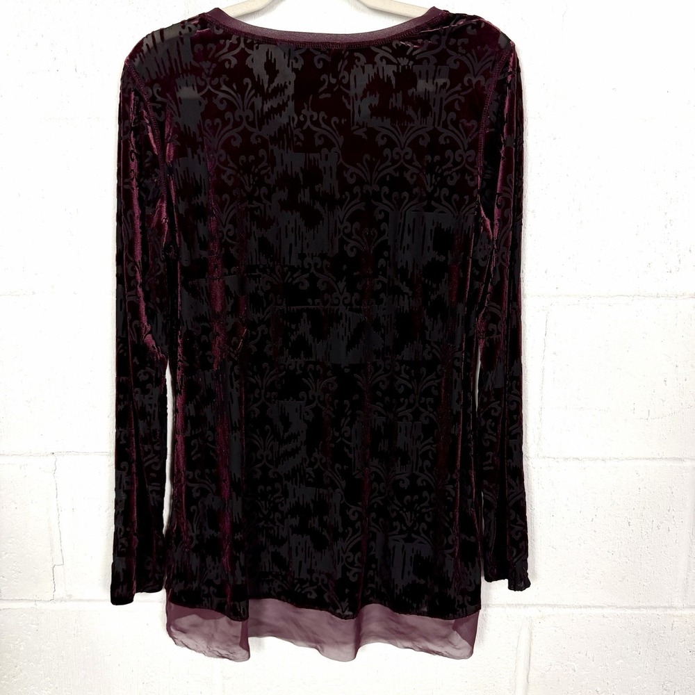 Simply Vera Wang Velvet Burnout Top SZ L Wine Color Sheer Whimsigoth Dark Fairy - Picture 7 of 14